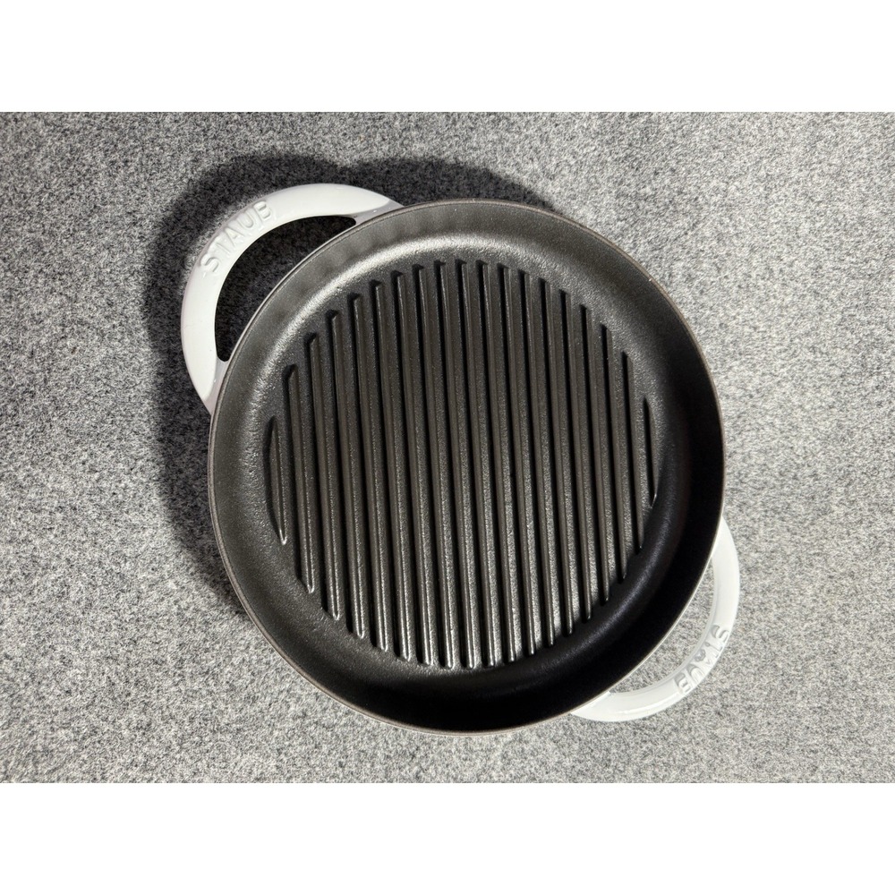 Staub France 10" Enameled Cast Iron Pure Grill Pan WHITE‎